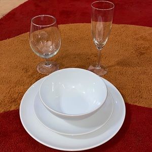 Brand New! Dinner Set w/ Champagne & Wine Glass
